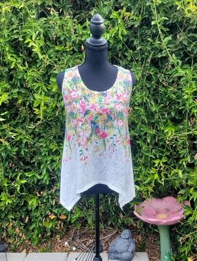 Multicolor Floral Knit Sleeveless flowy Top With Sparkle Accents